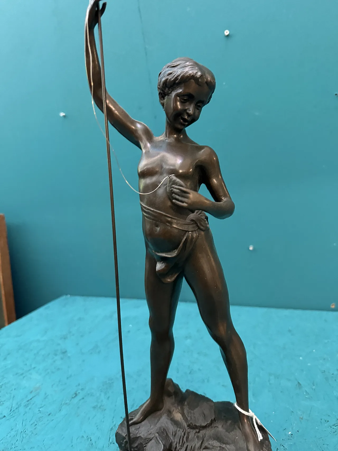 Auguste Moreau, Fisherman, ancient bronze sculpture with marble base 3