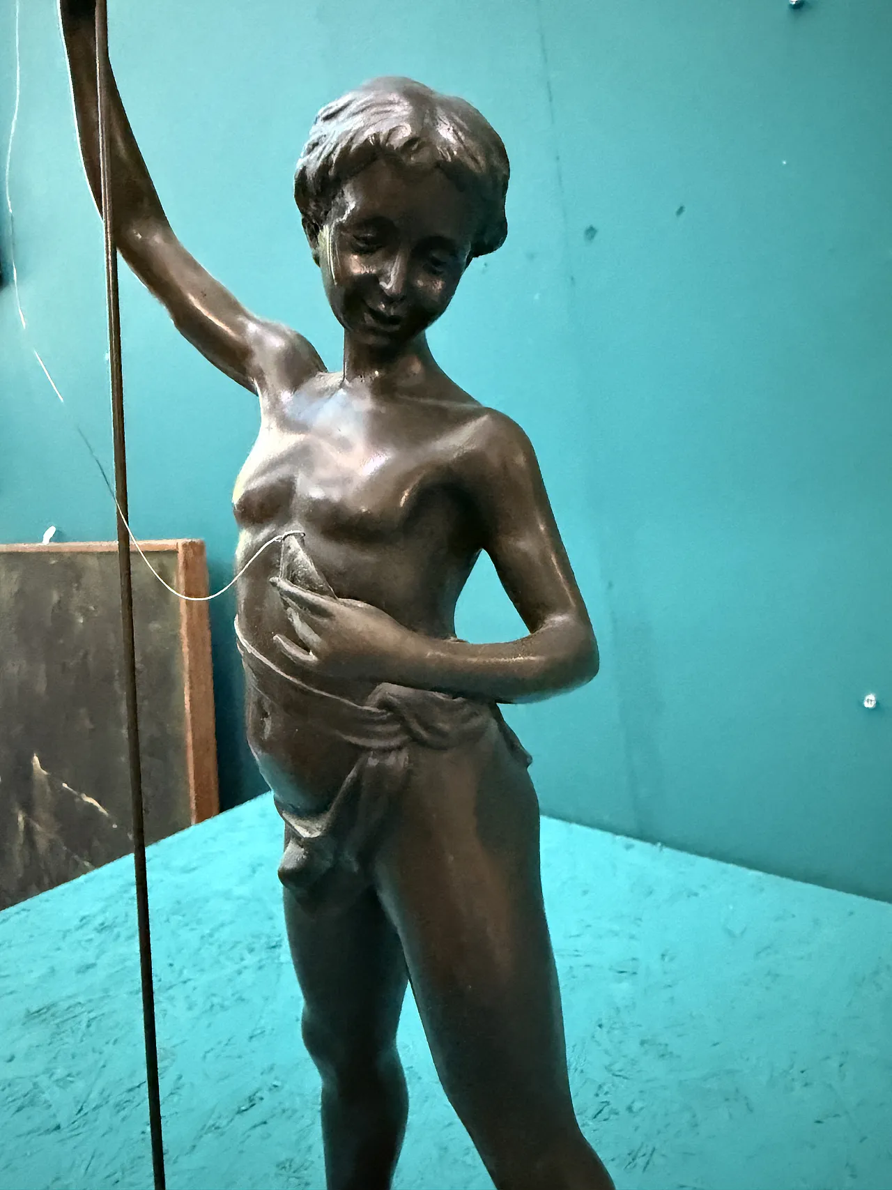 Auguste Moreau, Fisherman, ancient bronze sculpture with marble base 4