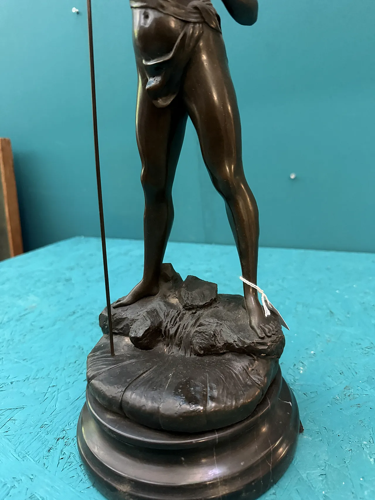 Auguste Moreau, Fisherman, ancient bronze sculpture with marble base 5
