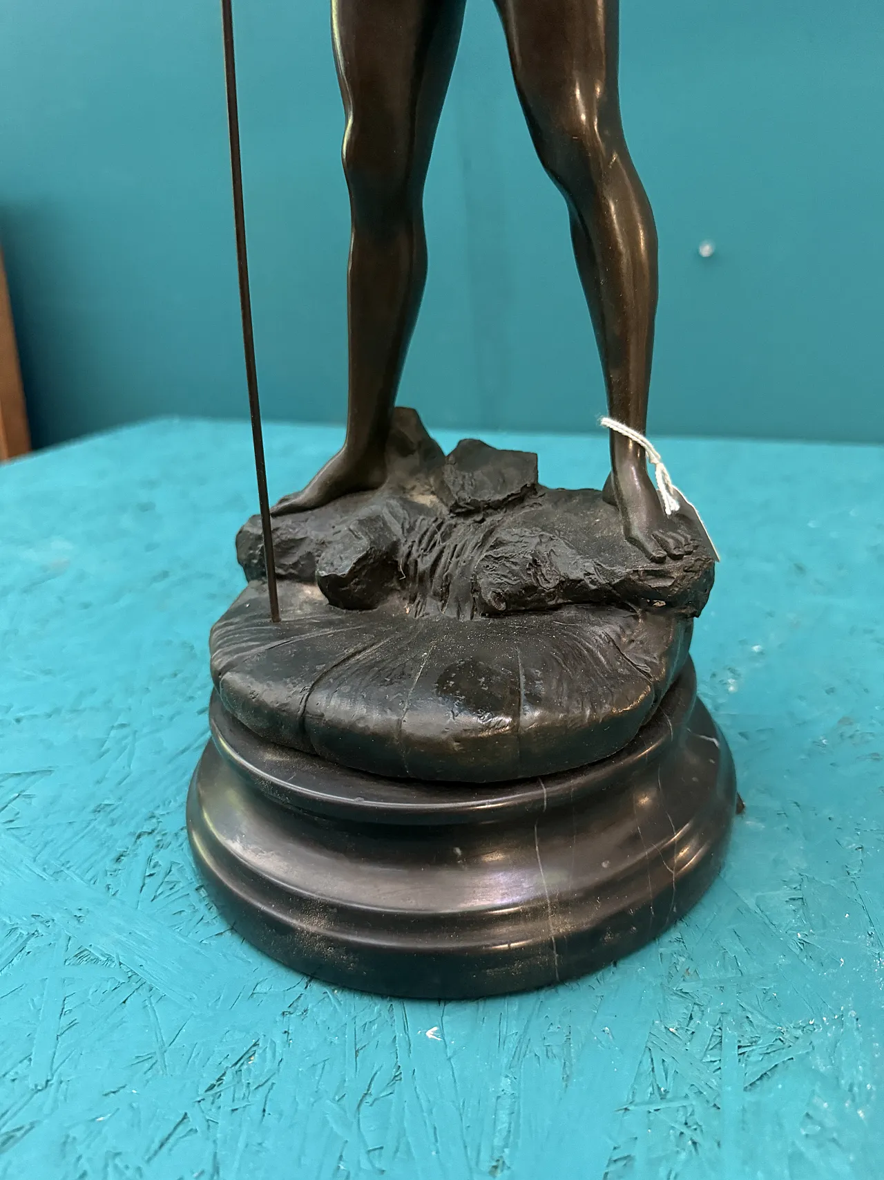 Auguste Moreau, Fisherman, ancient bronze sculpture with marble base 6