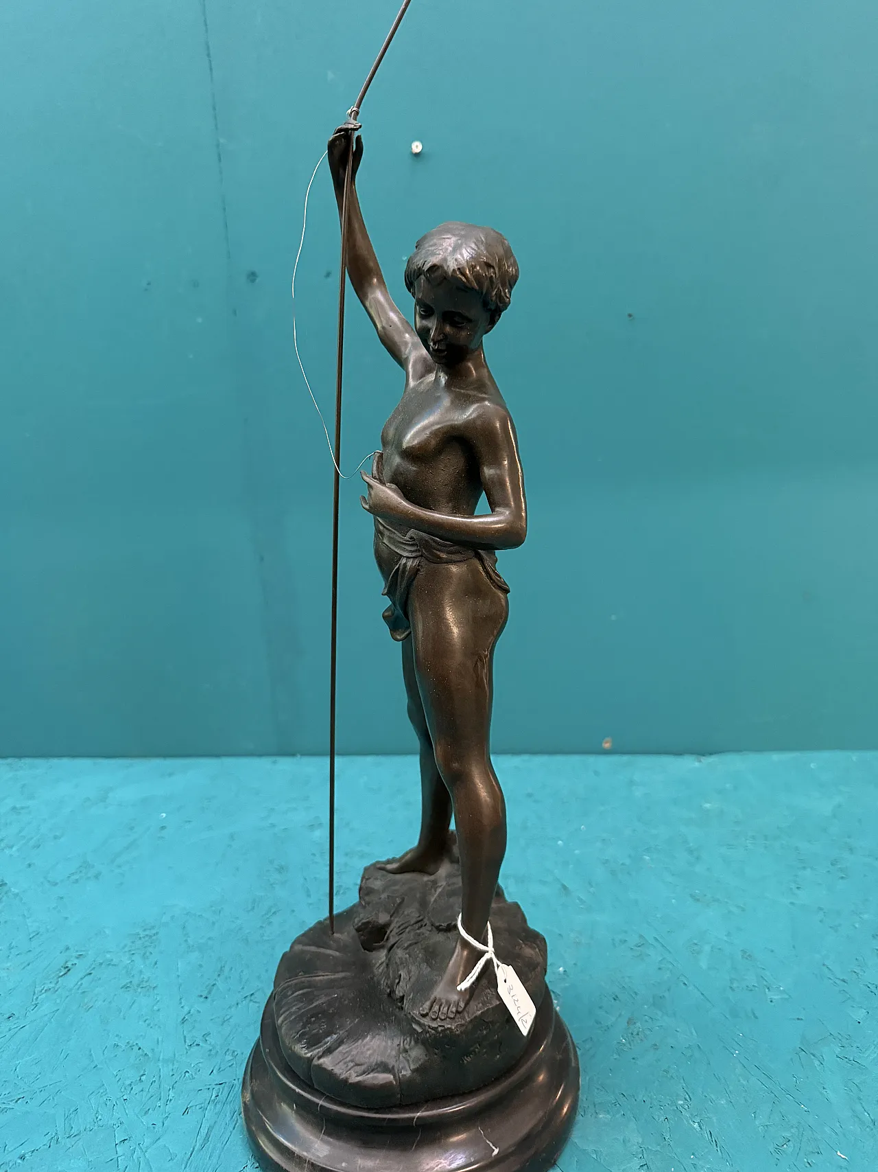 Auguste Moreau, Fisherman, ancient bronze sculpture with marble base 7