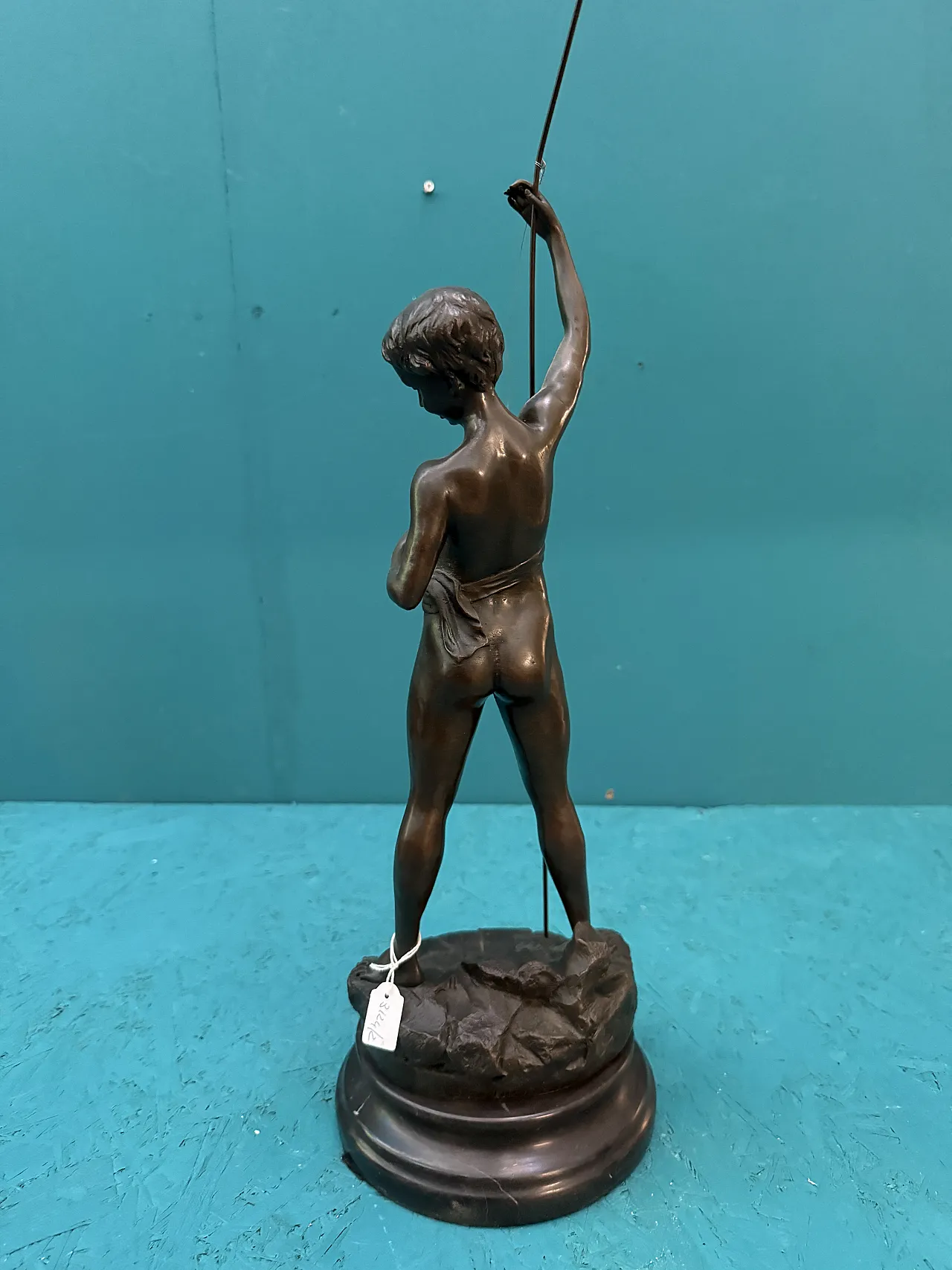 Auguste Moreau, Fisherman, ancient bronze sculpture with marble base 8