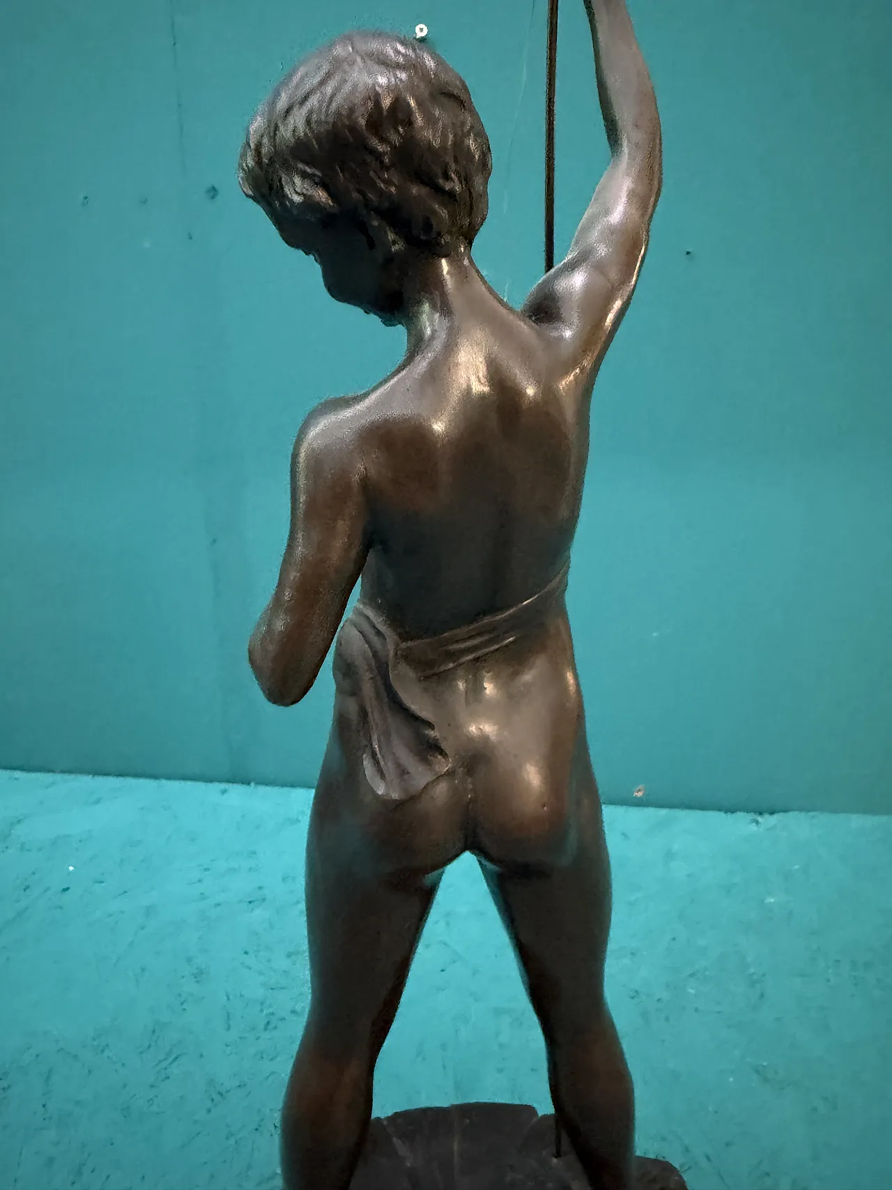 Auguste Moreau, Fisherman, ancient bronze sculpture with marble base 9