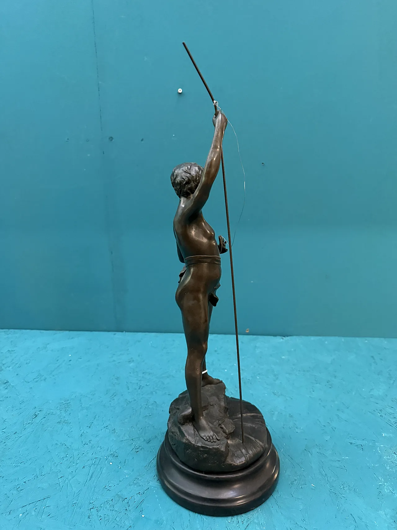 Auguste Moreau, Fisherman, ancient bronze sculpture with marble base 10