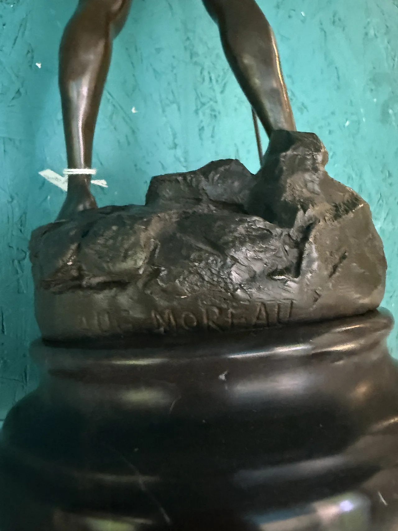 Auguste Moreau, Fisherman, ancient bronze sculpture with marble base 11