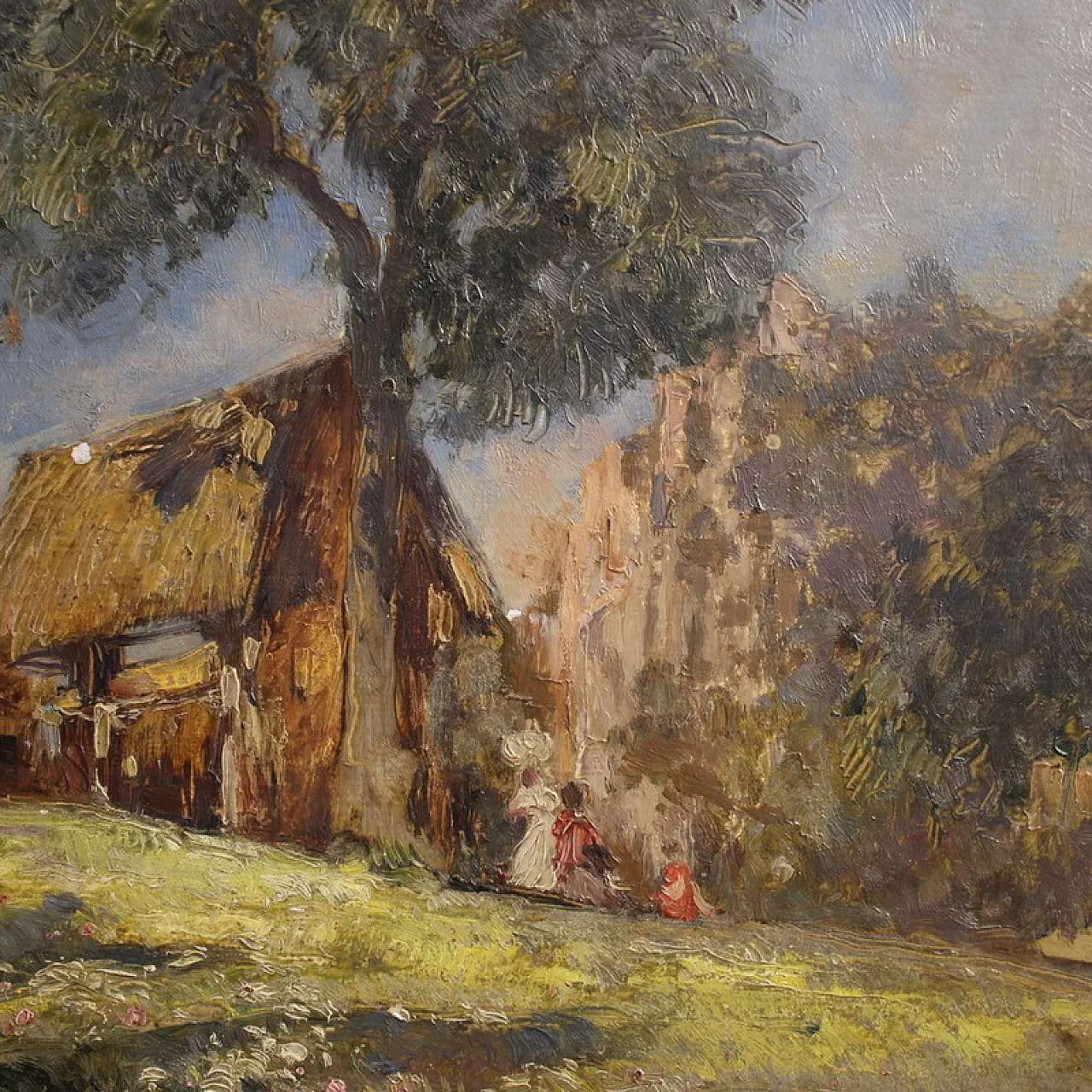 Italian painting, countryside view with characters, 20th century 15