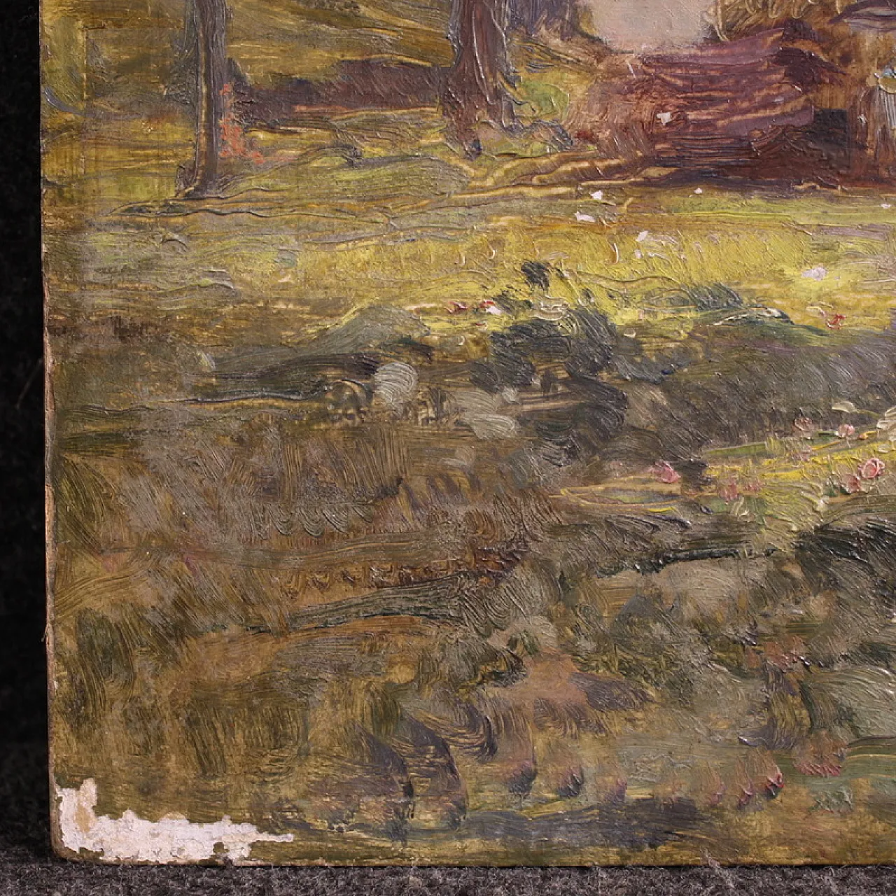 Italian painting, countryside view with characters, 20th century 16