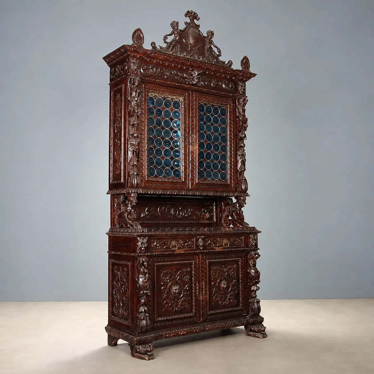 Neo-Baroque sideboard in carved walnut, 19th century 1