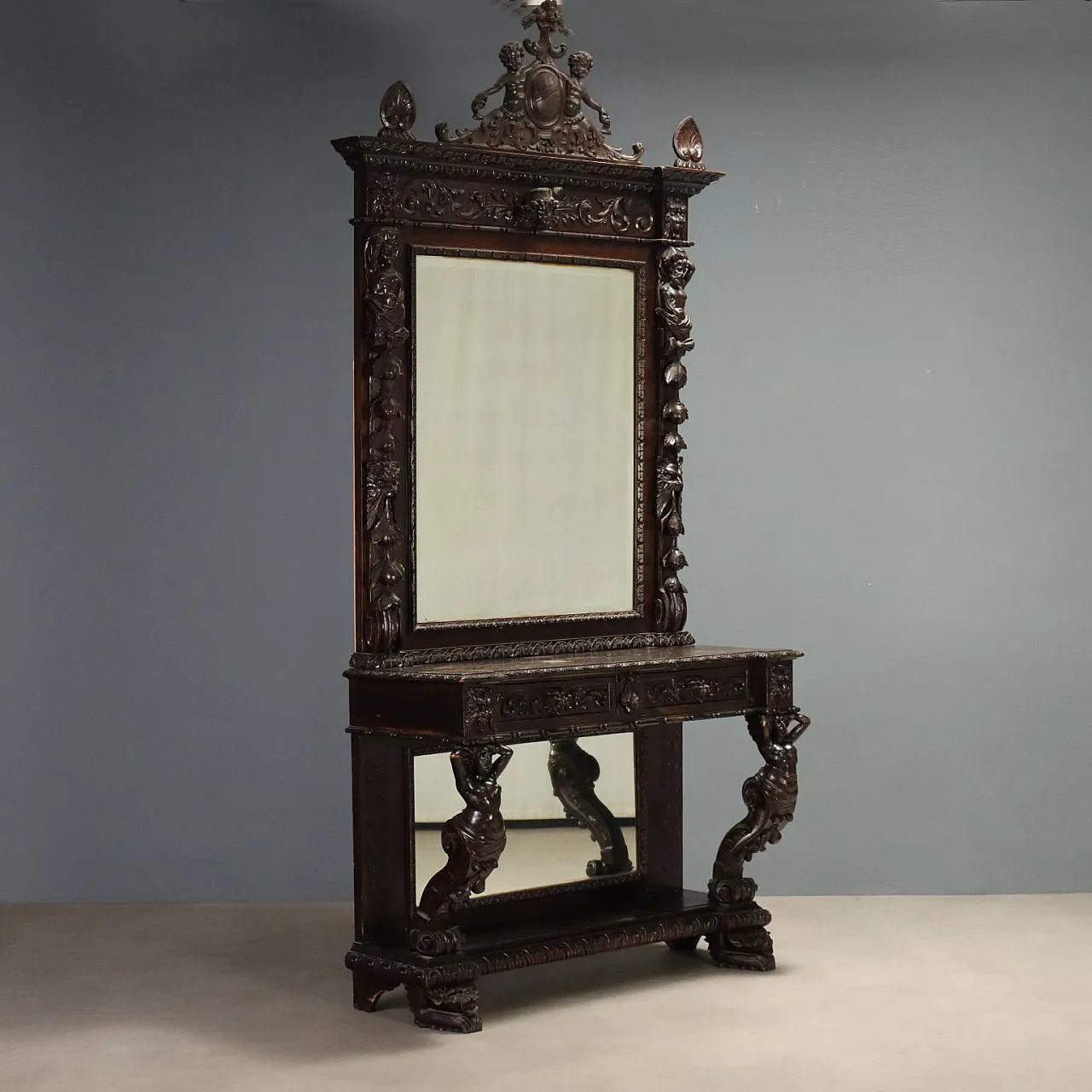 Neo-Baroque console table with mirror, 19th century 1