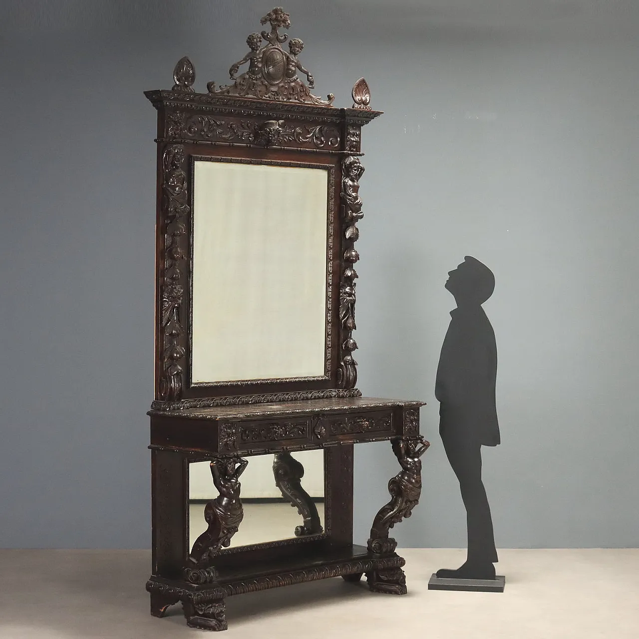 Neo-Baroque console table with mirror, 19th century 2