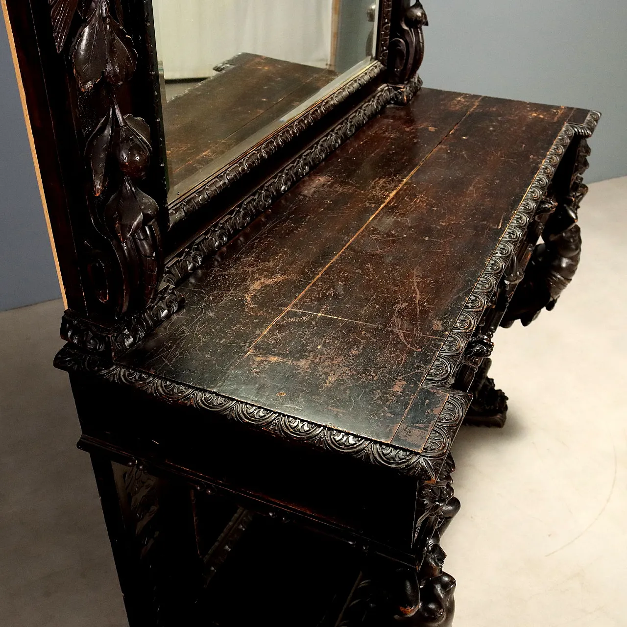 Neo-Baroque console table with mirror, 19th century 3