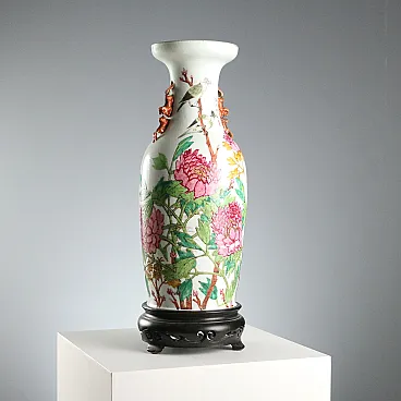 Baluster vase with wooden support, 20th century