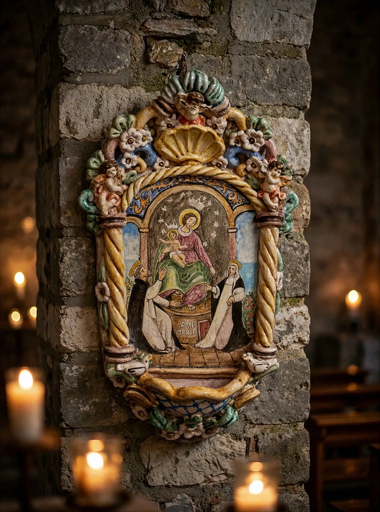 Holy water stoup of Our Lady of Pompeii 2