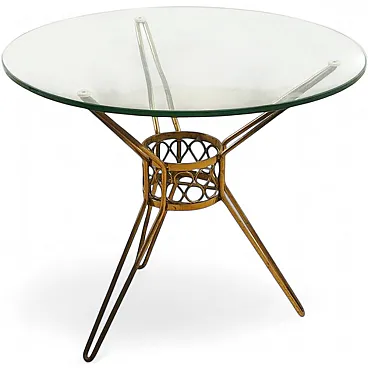 Metal and Glass round side Table, 1950s