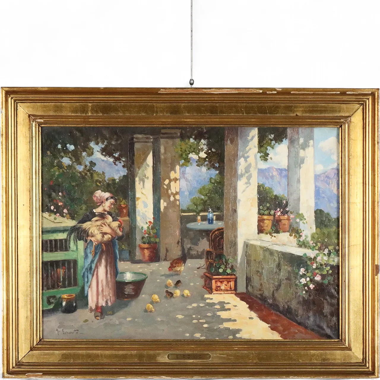 Scene on the Veranda by G. Esposito, oil on canvas, 20th century 11