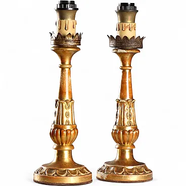 Pair of carved and gilded wooden candelabra, 19th century