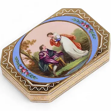 Octagonal tobacco box in 14K gold, 19th century
