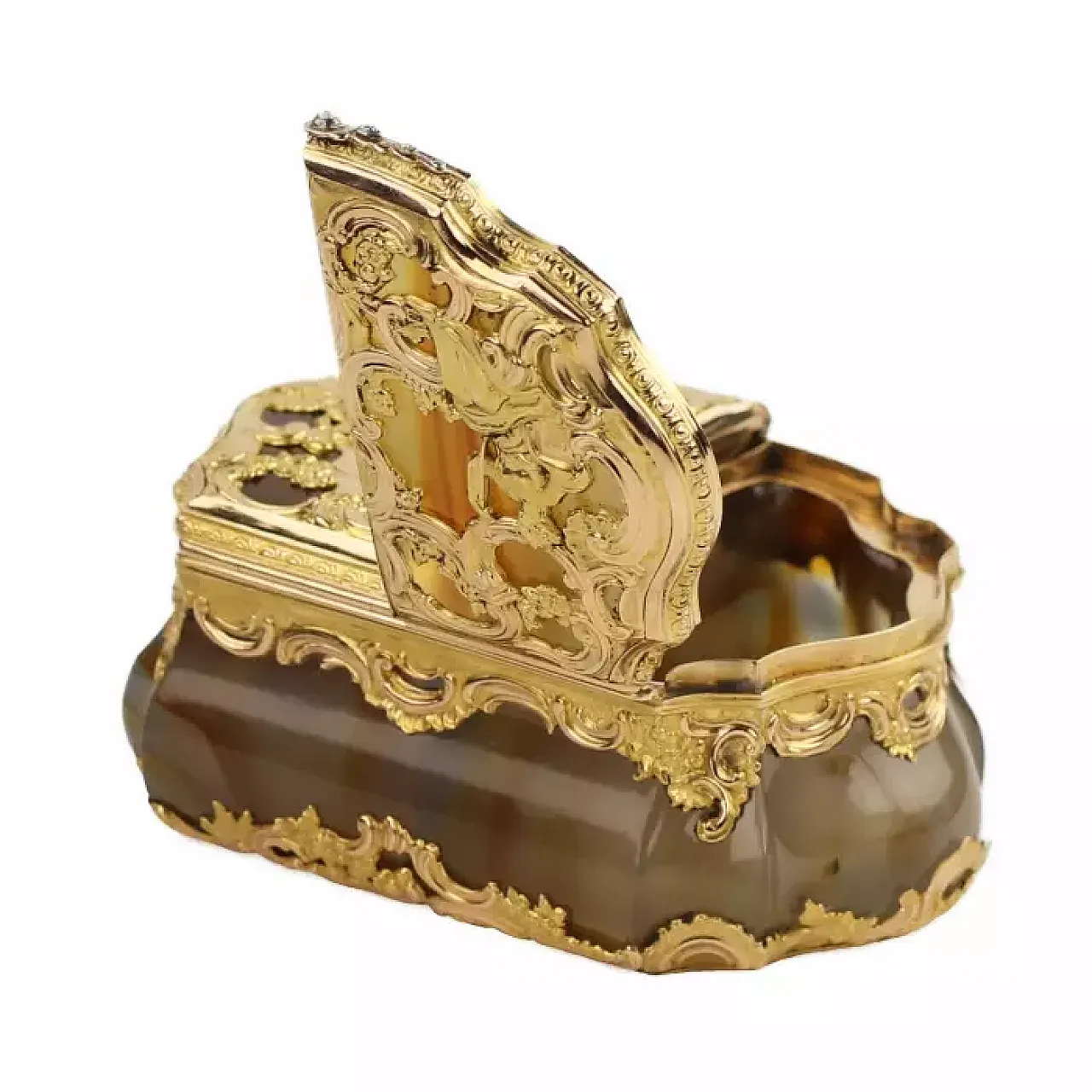 Snuffbox in carved agate and mounted in 18 carat gold, 18th century 5