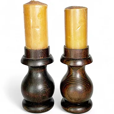 Coppia di candelieri in legno marrone, '900