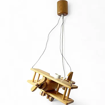 Lampada a sospensione a forma di aeroplano in legno di pino, anni ’70