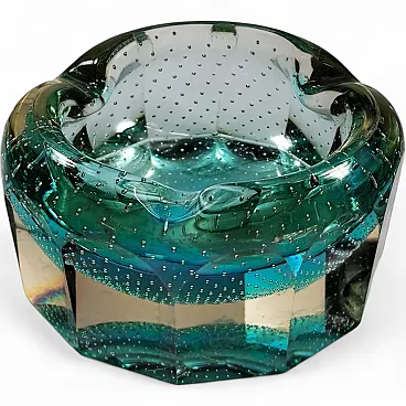 Multifaceted ashtray in Murano glass with air bubbles, 1960s