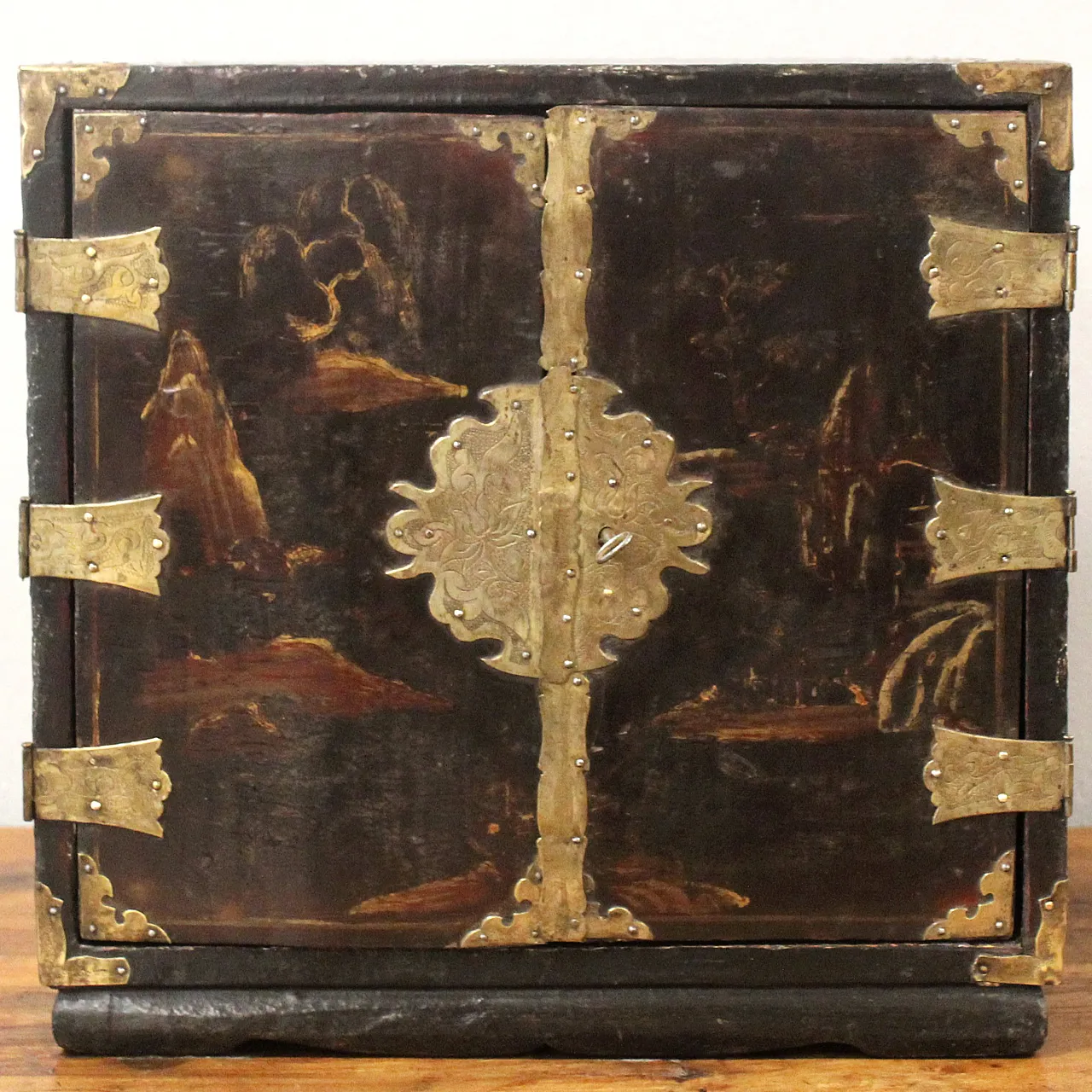 19th century painted lacquered wood travel jewelry cabinet 2