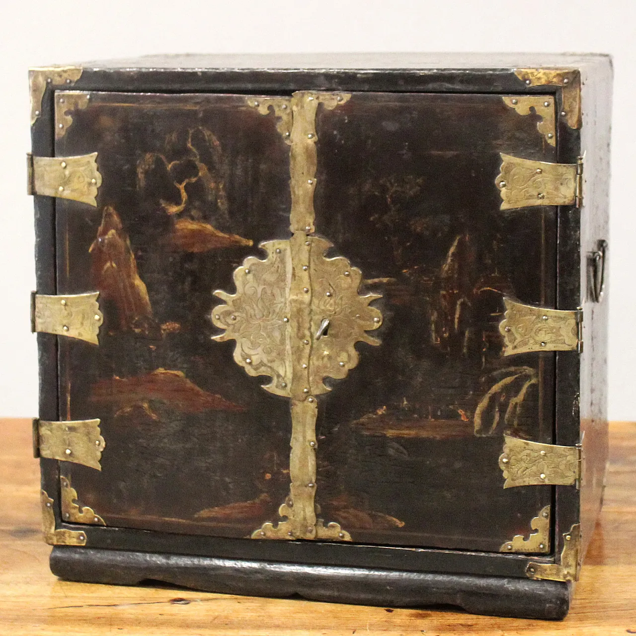 19th century painted lacquered wood travel jewelry cabinet 3