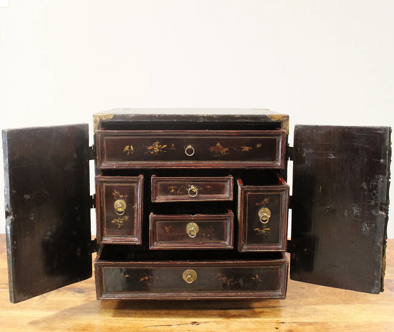 19th century painted lacquered wood travel jewelry cabinet 5