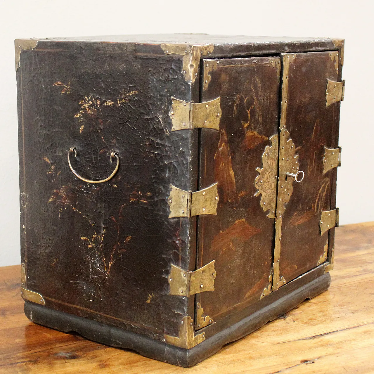 19th century painted lacquered wood travel jewelry cabinet 6