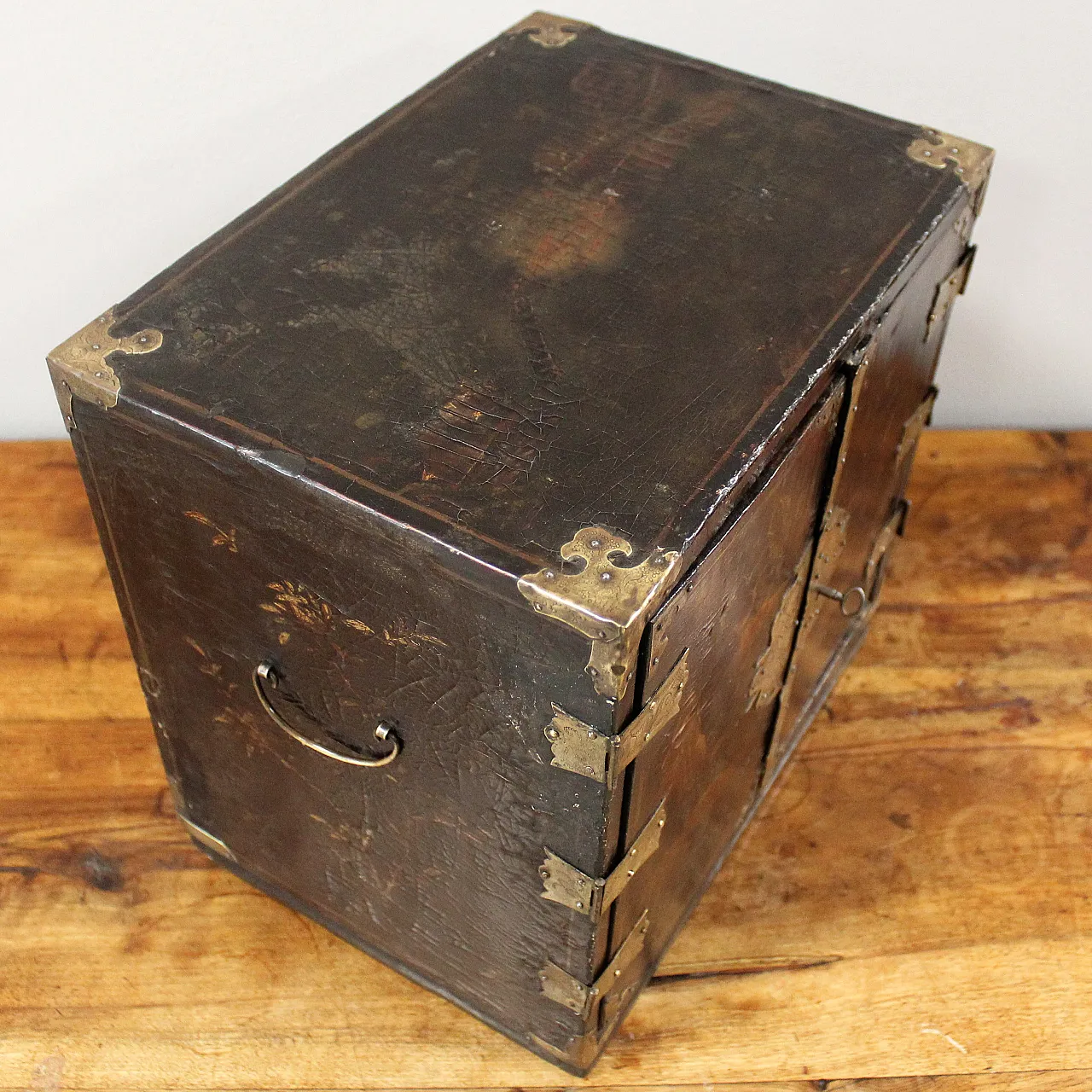 19th century painted lacquered wood travel jewelry cabinet 10