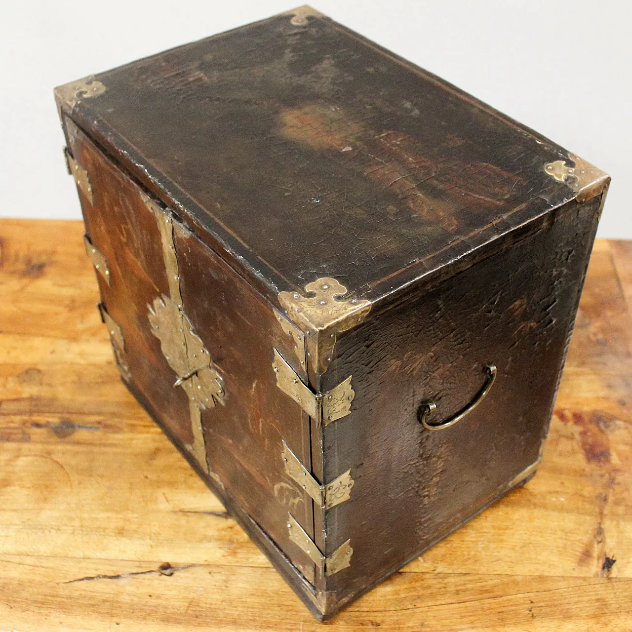 19th century painted lacquered wood travel jewelry cabinet 11