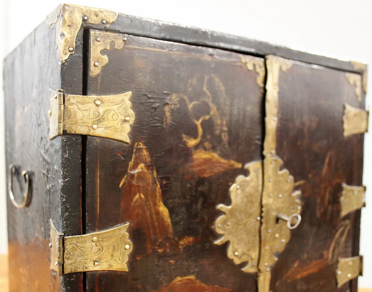 19th century painted lacquered wood travel jewelry cabinet 12