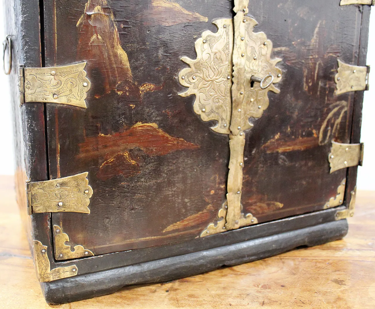 19th century painted lacquered wood travel jewelry cabinet 13