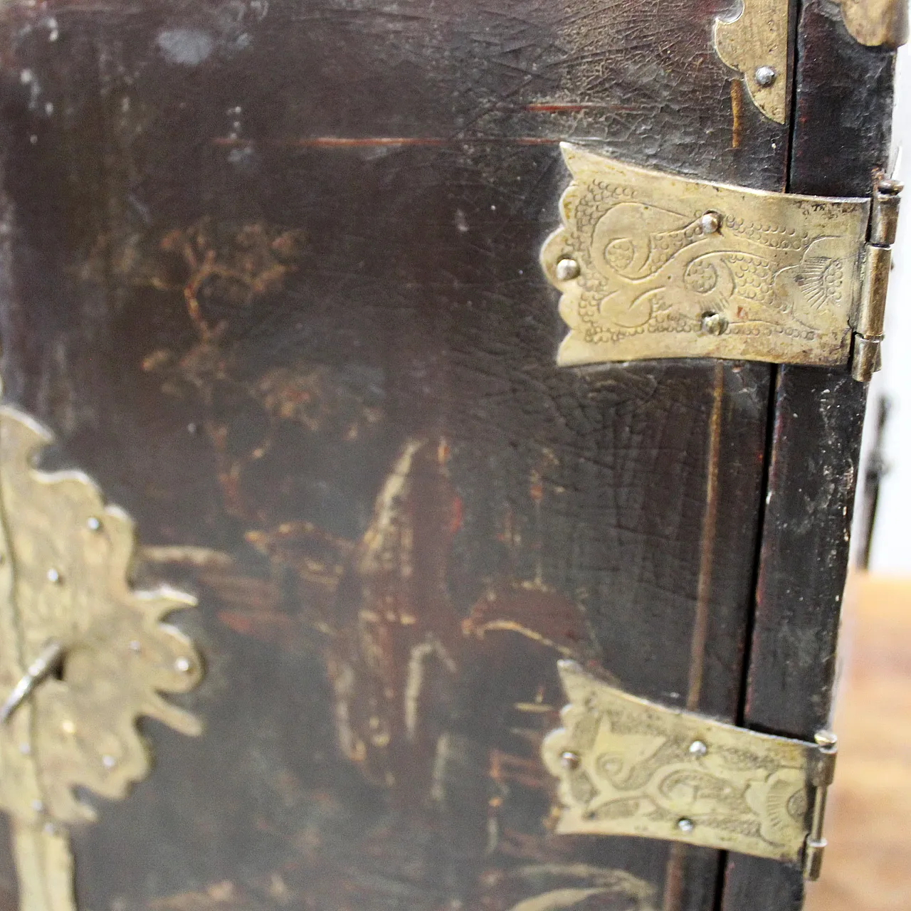 19th century painted lacquered wood travel jewelry cabinet 14