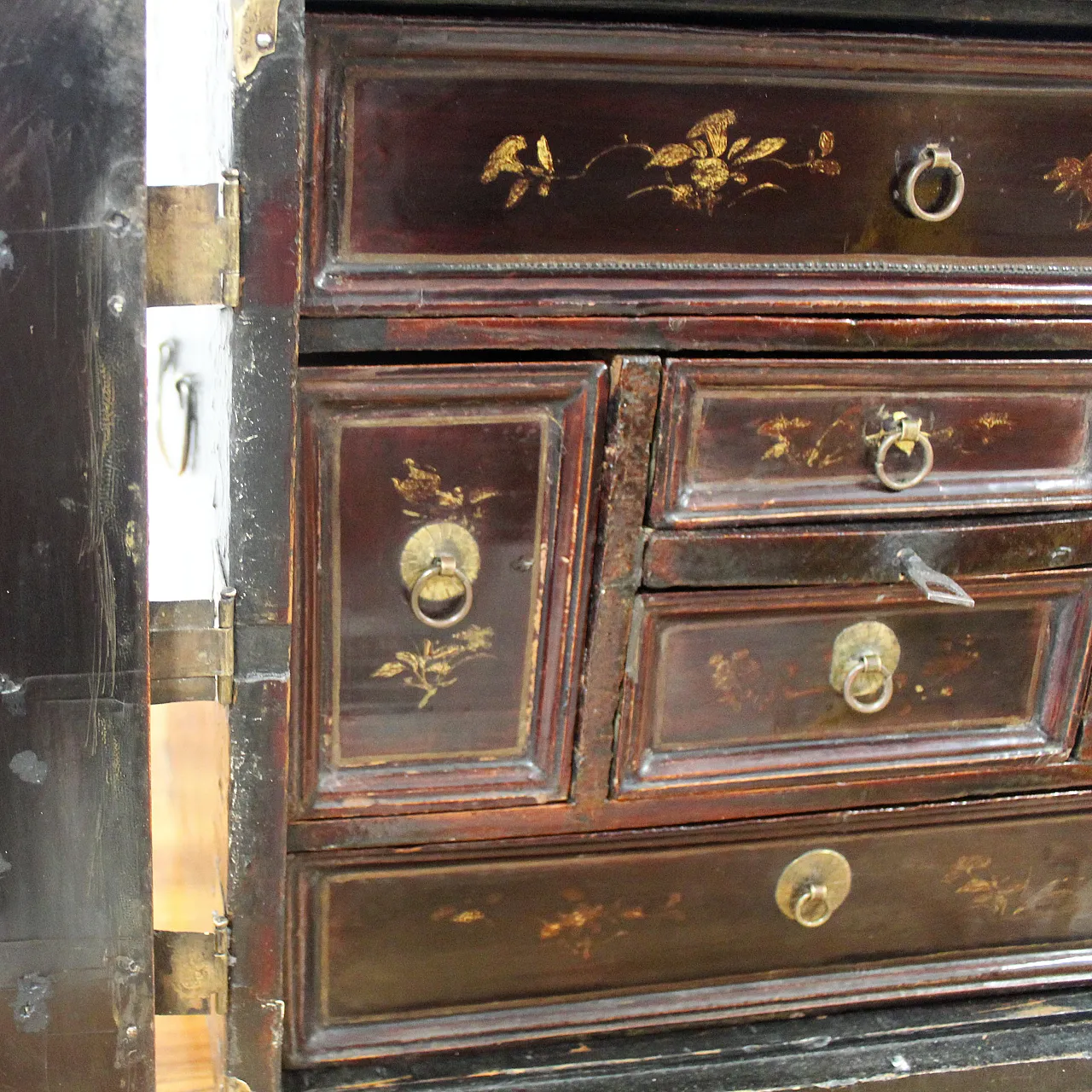 19th century painted lacquered wood travel jewelry cabinet 17