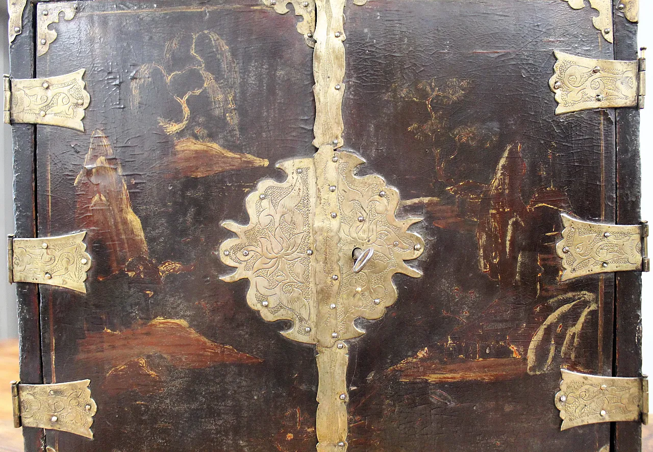 19th century painted lacquered wood travel jewelry cabinet 18