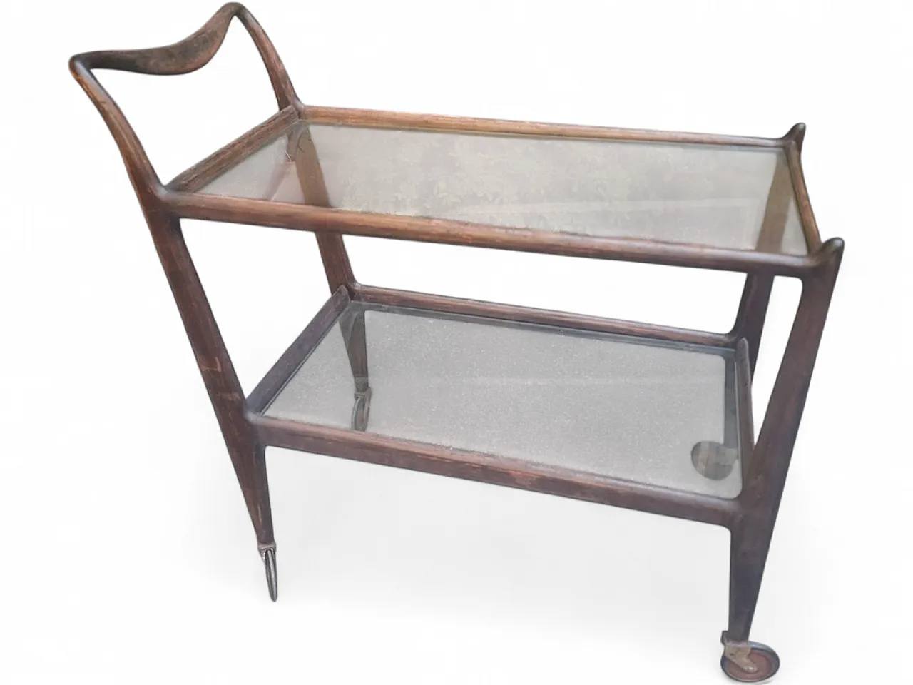 Wooden cart with glass shelves and wheels from de Baggis, 1950s 7