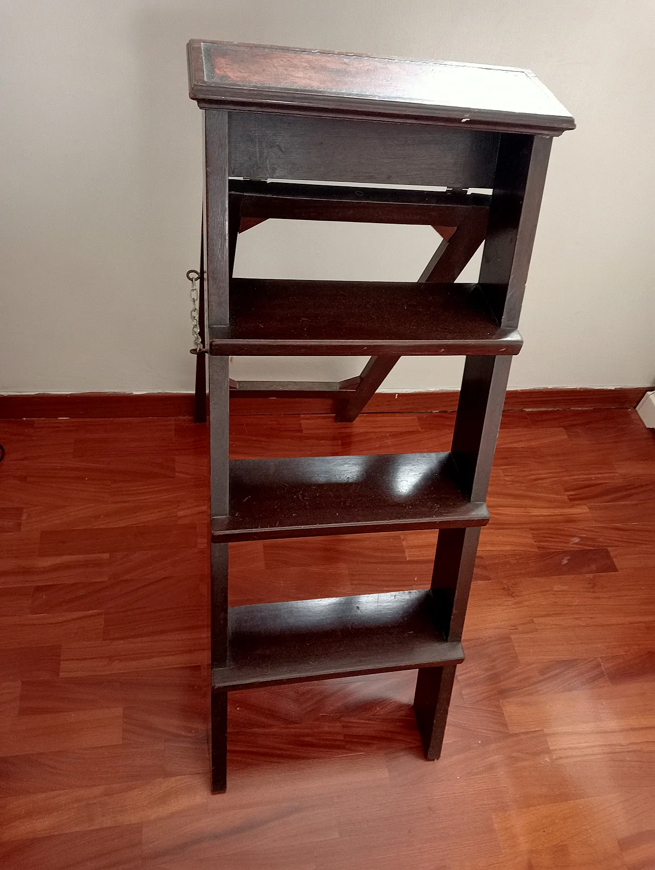 Mahogany Folding Library Ladder Victorian Style, 90s 1