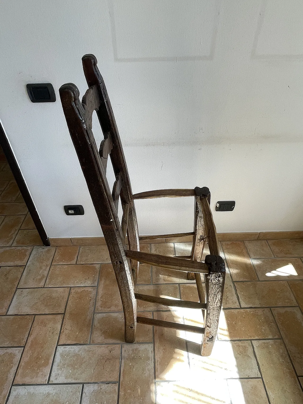 Antique rustic high-backed chair, Italy, 17th-18th century 2