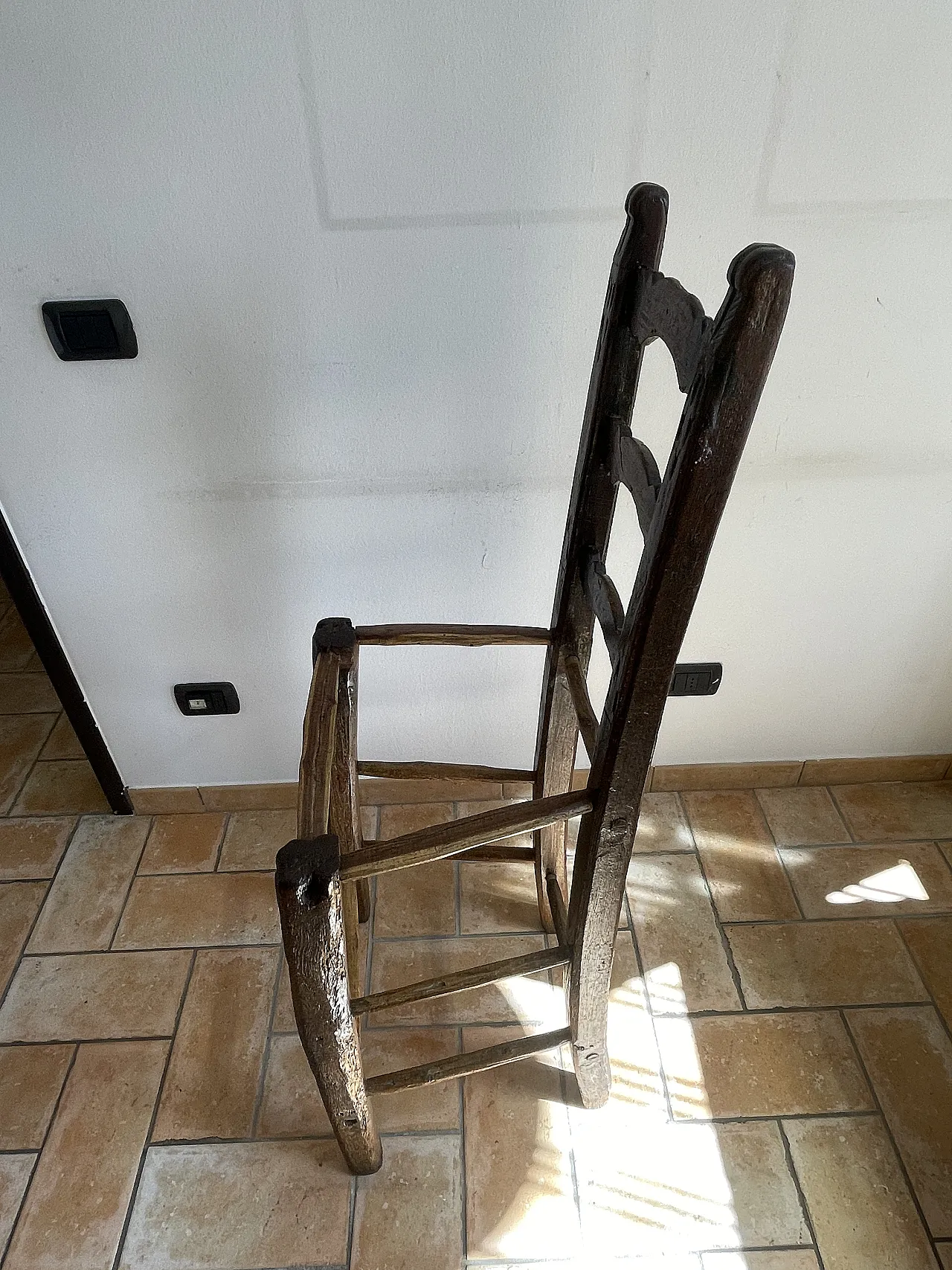 Antique rustic high-backed chair, Italy, 17th-18th century 6
