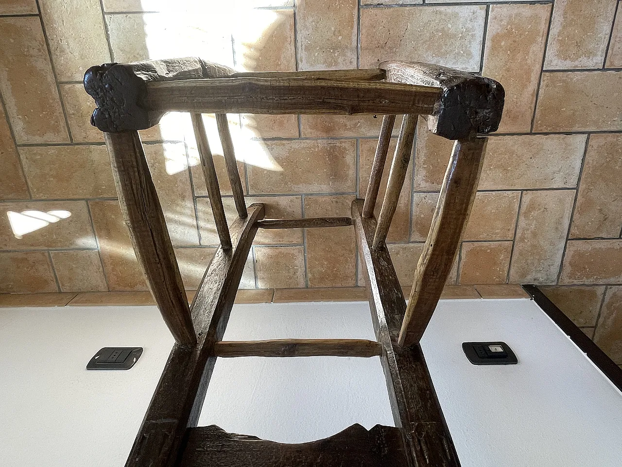 Antique rustic high-backed chair, Italy, 17th-18th century 8