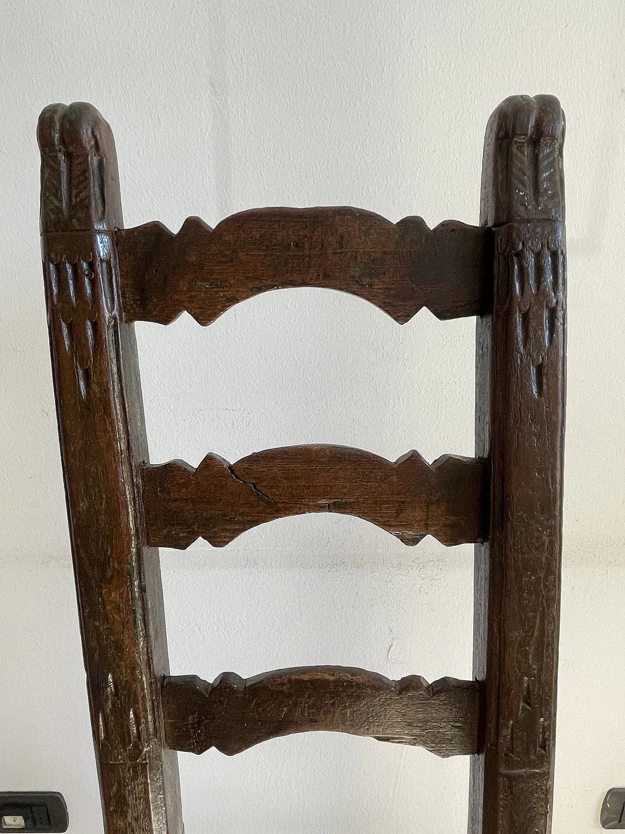 Antique rustic high-backed chair, Italy, 17th-18th century 9