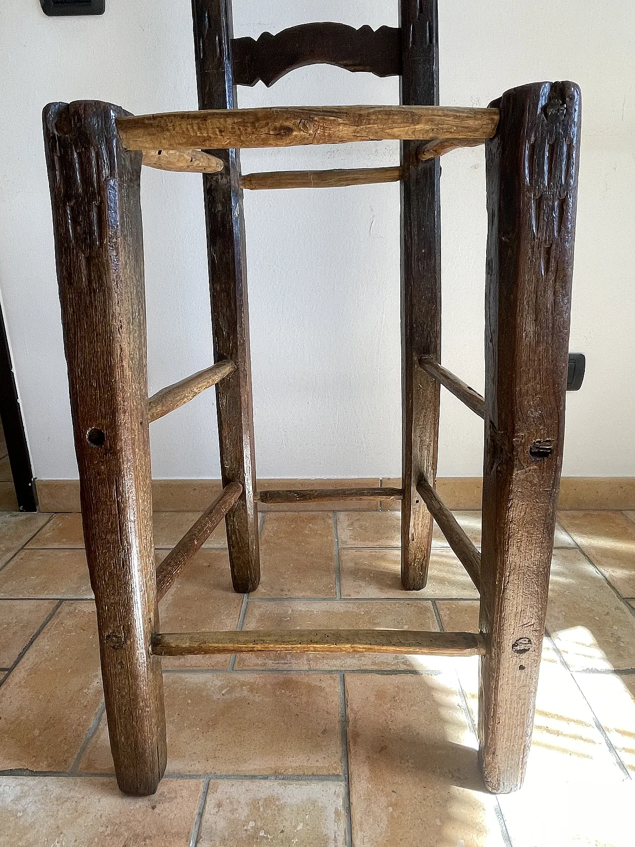 Antique rustic high-backed chair, Italy, 17th-18th century 10