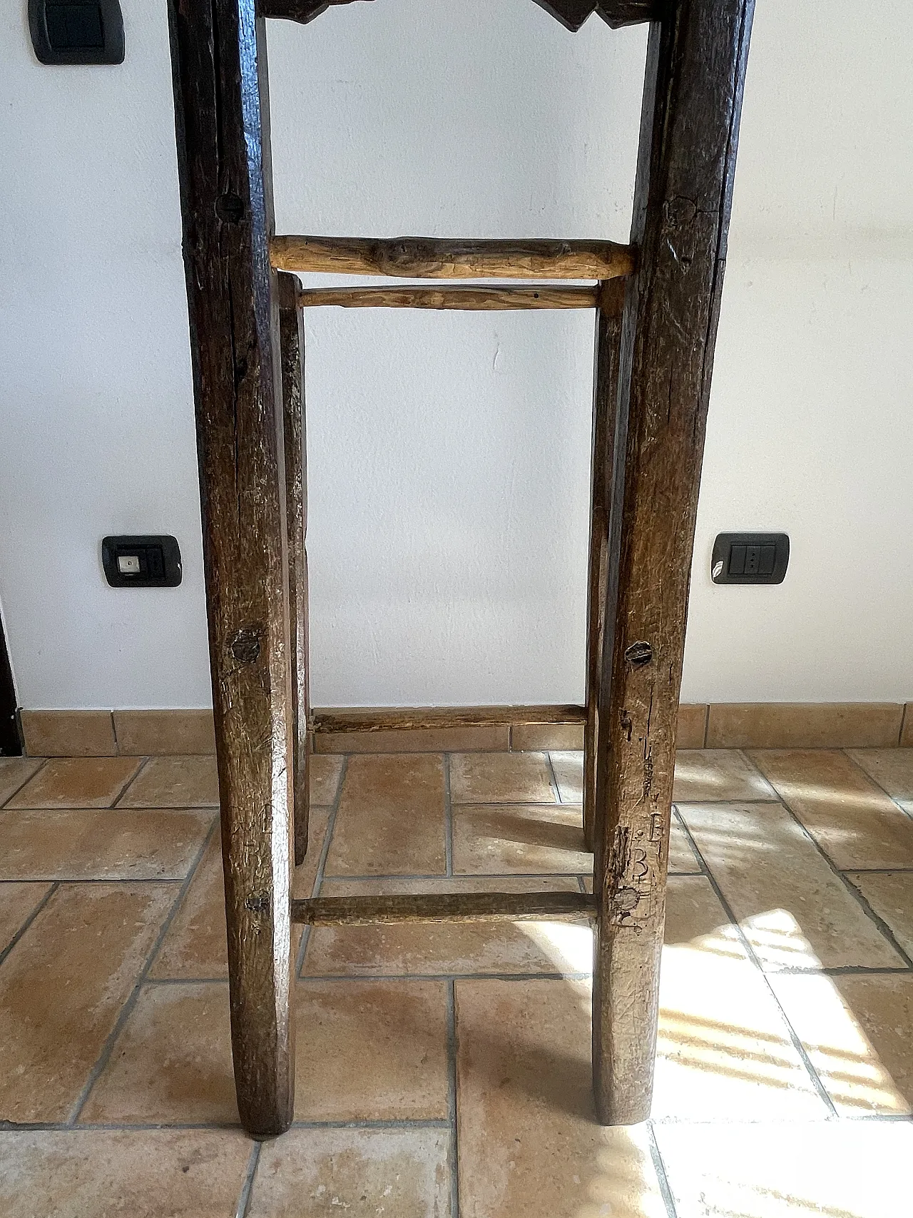Antique rustic high-backed chair, Italy, 17th-18th century 13