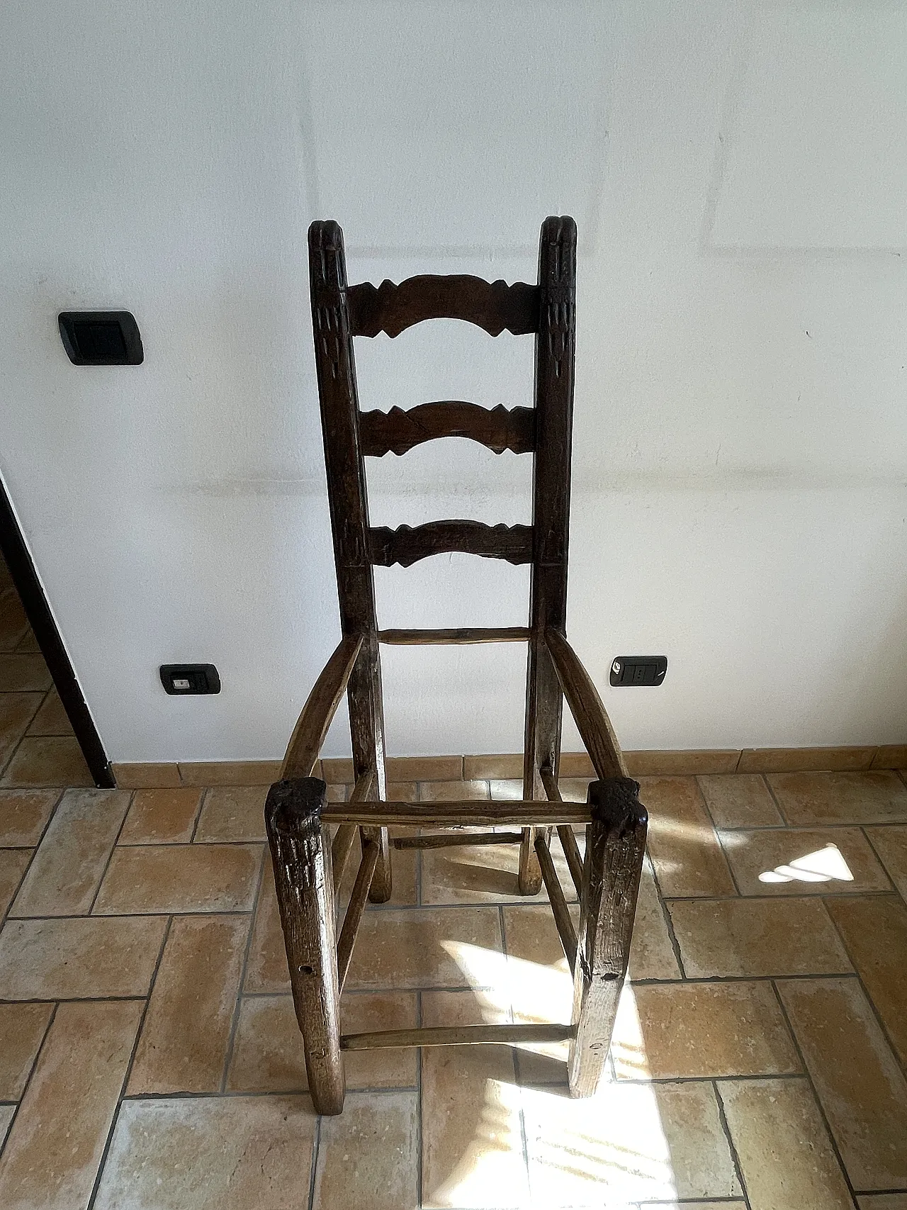 Antique rustic high-backed chair, Italy, 17th-18th century 15