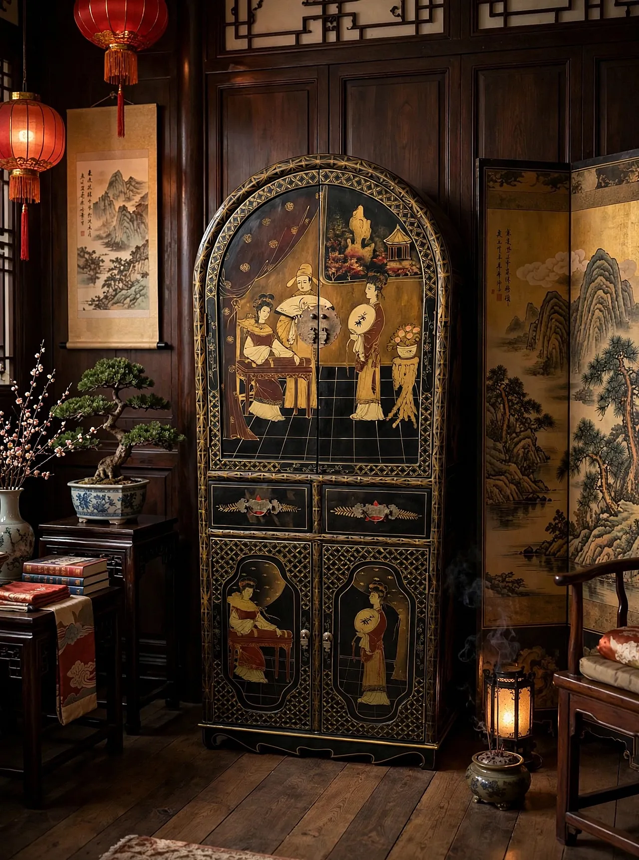 Hand-painted wood cabinet, 1940s 2