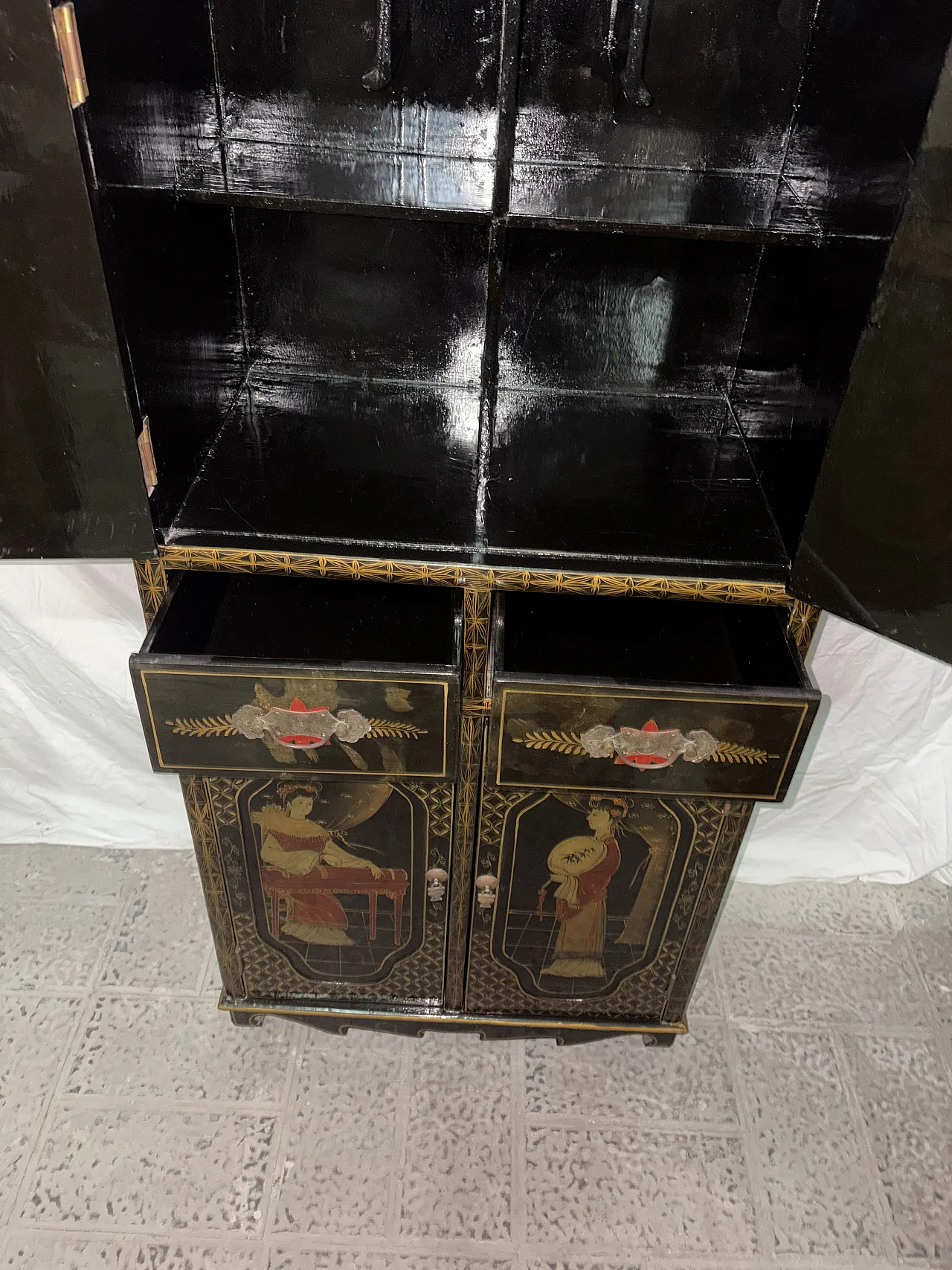Hand-painted wood cabinet, 1940s 10