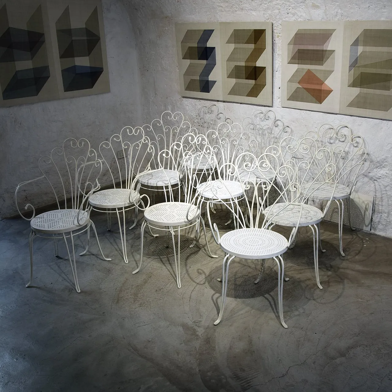 10 Wrought iron garden chairs by Lio Carminati, 1950s 1