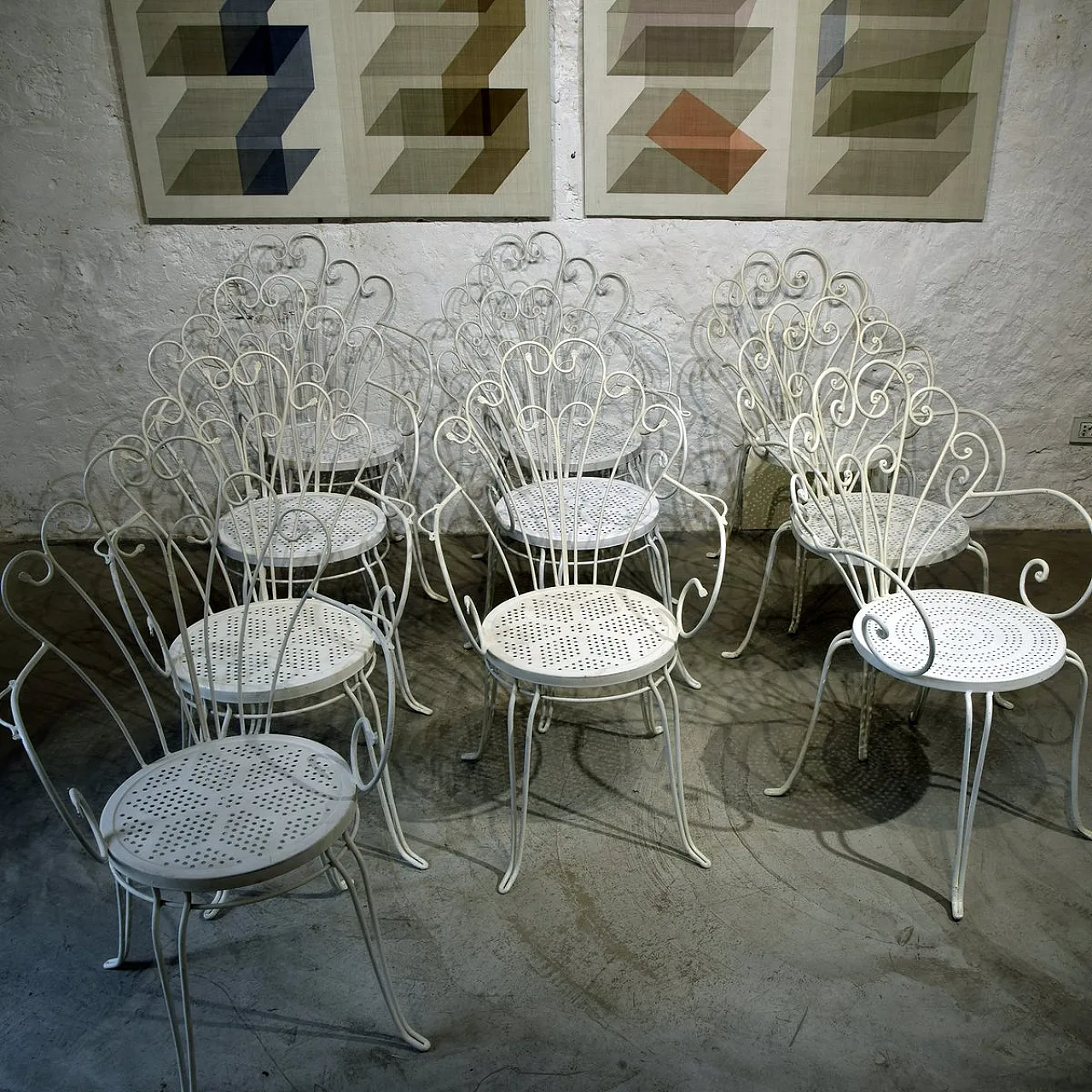 10 Wrought iron garden chairs by Lio Carminati, 1950s 6