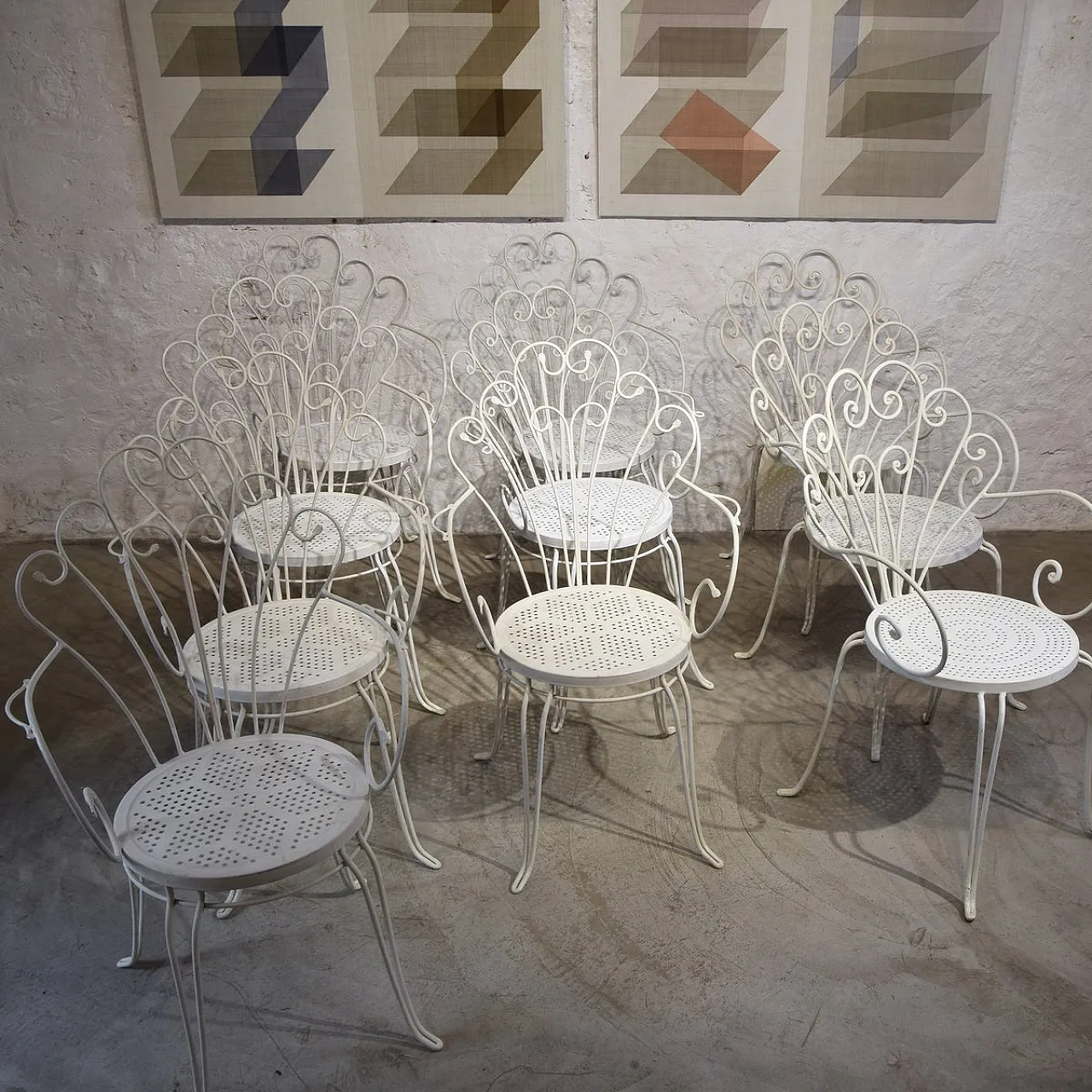 10 Wrought iron garden chairs by Lio Carminati, 1950s 10